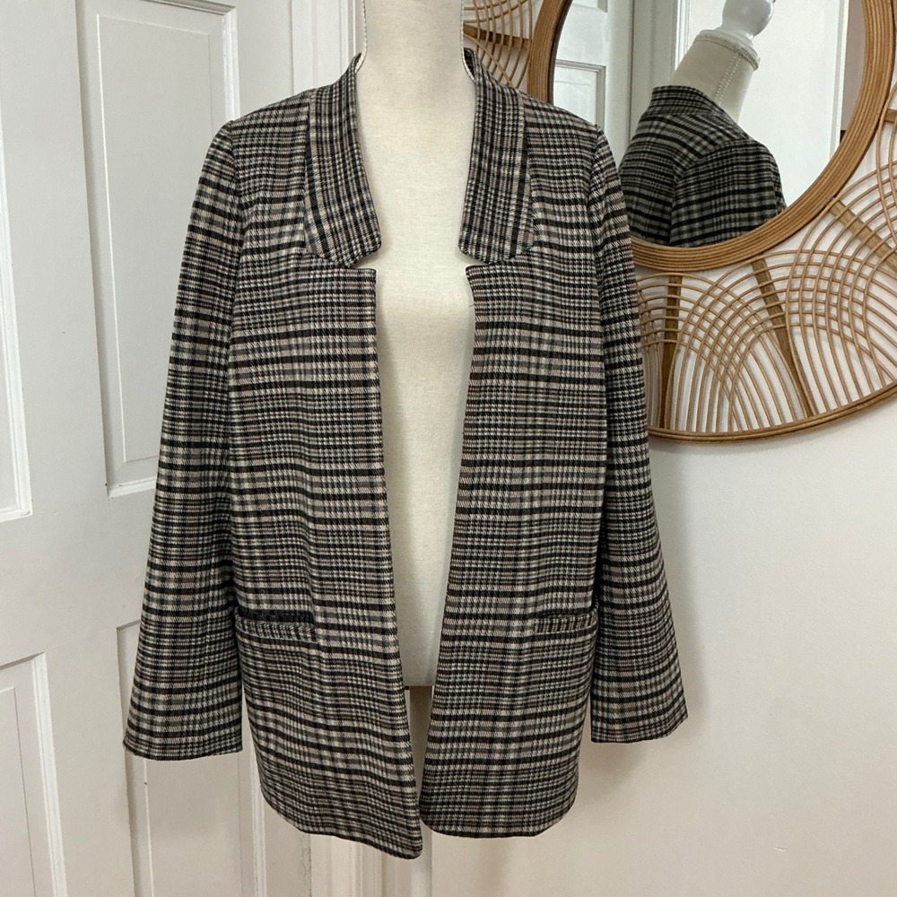 Soft Surroundings St. James Blazer M Gray Plaid Dark Academia Oversized Classic